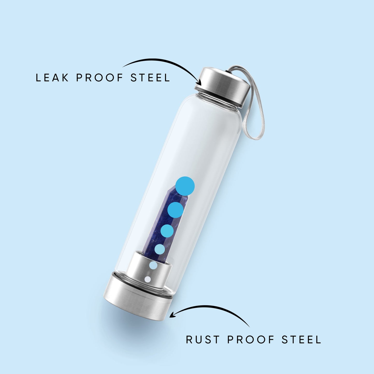 HydraMineral Crystal Energizer Water Bottle with Quartz Stones, Leak-Proof, BPA-Free