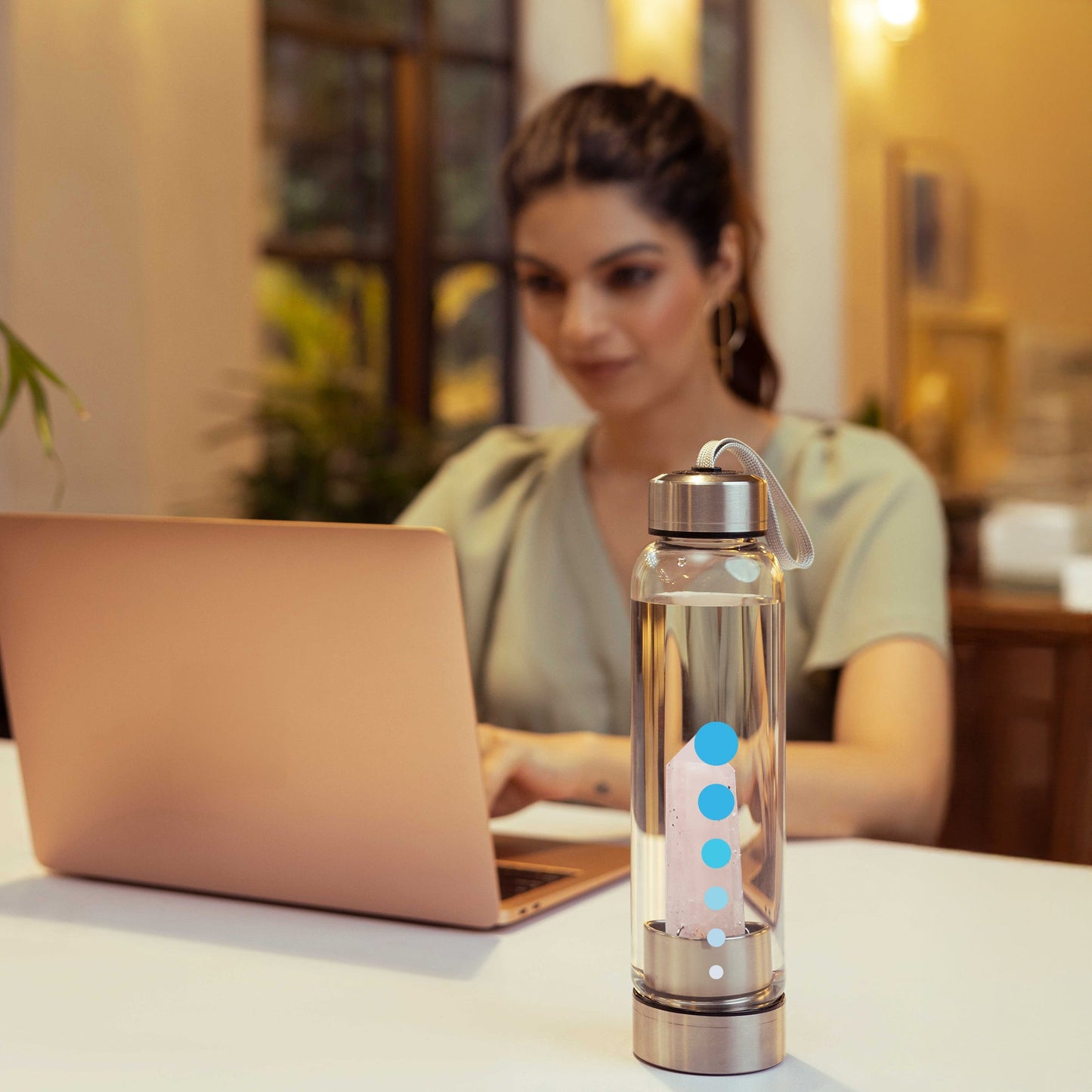 HydraMineral Crystal Energizer Water Bottle with Quartz Stones, Leak-Proof, BPA-Free