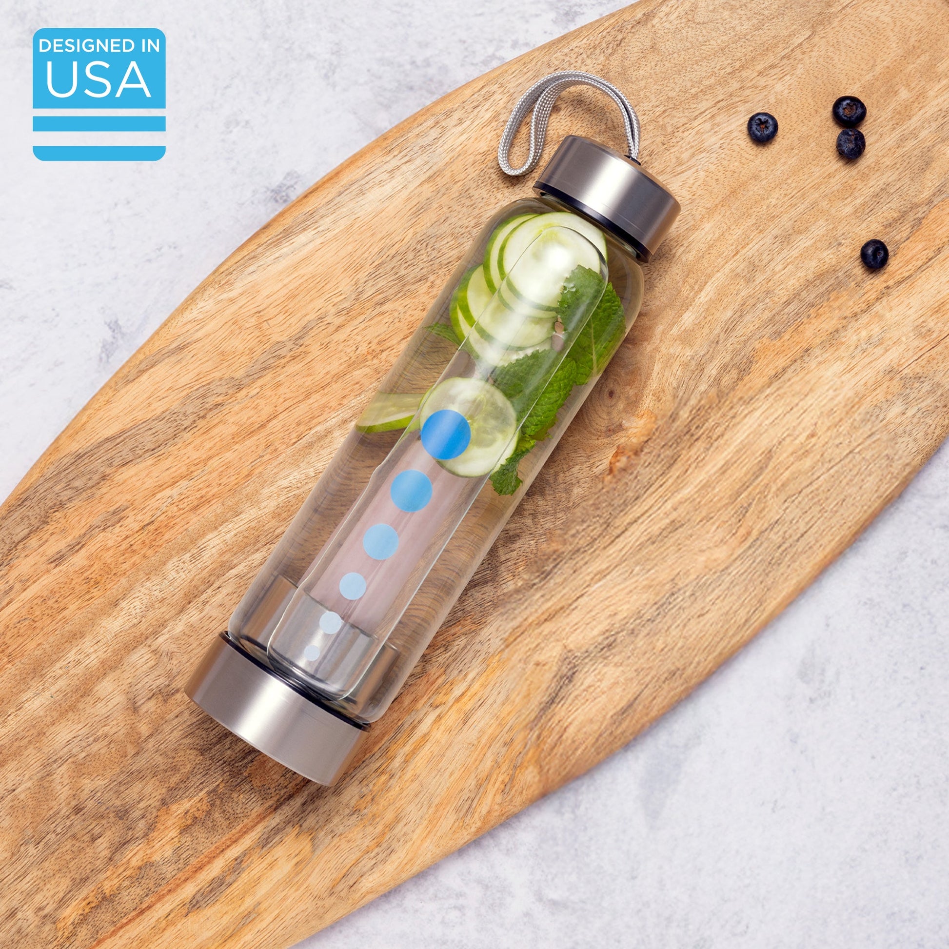 HydraMineral Crystal Energizer Water Bottle with Quartz Stones, Leak-Proof, BPA-Free
