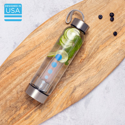 HydraMineral Crystal Energizer Water Bottle with Quartz Stones, Leak-Proof, BPA-Free