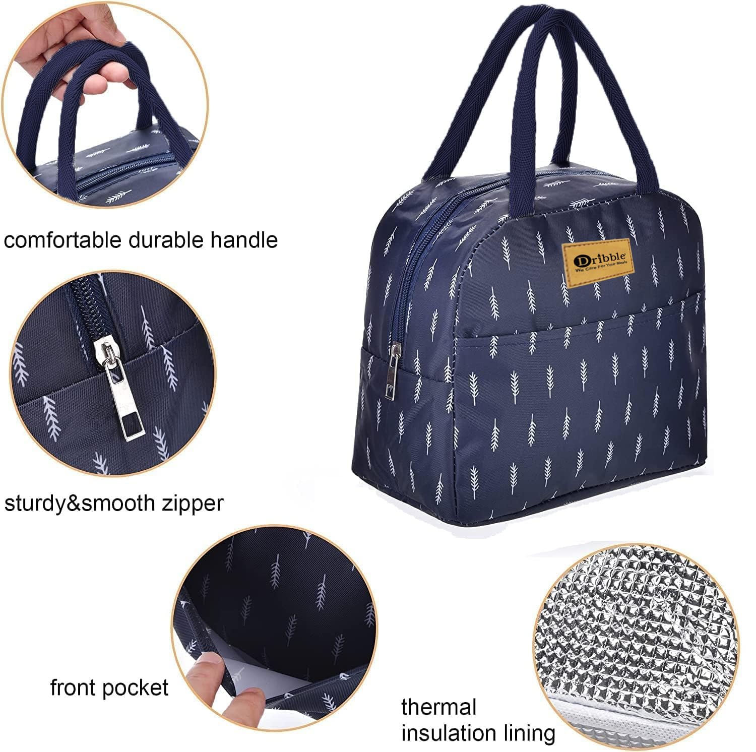 Dribble Deluxe Insulated Lunch Bag for Office School Travel, Hot Cold Food Carrier