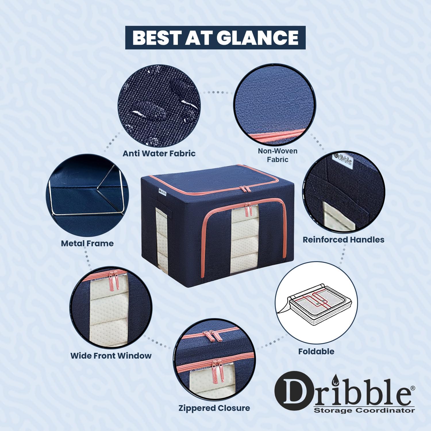 Dribble Foldable Steel Frame Clothes Storage Organizer Box 24L Blue