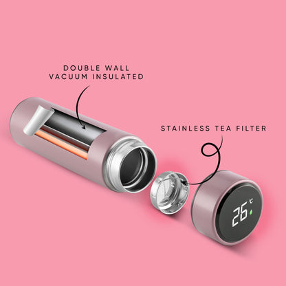 Hydra Smart 500ML Insulated Stainless Steel Bottle with Temperature Display & Tea Filter