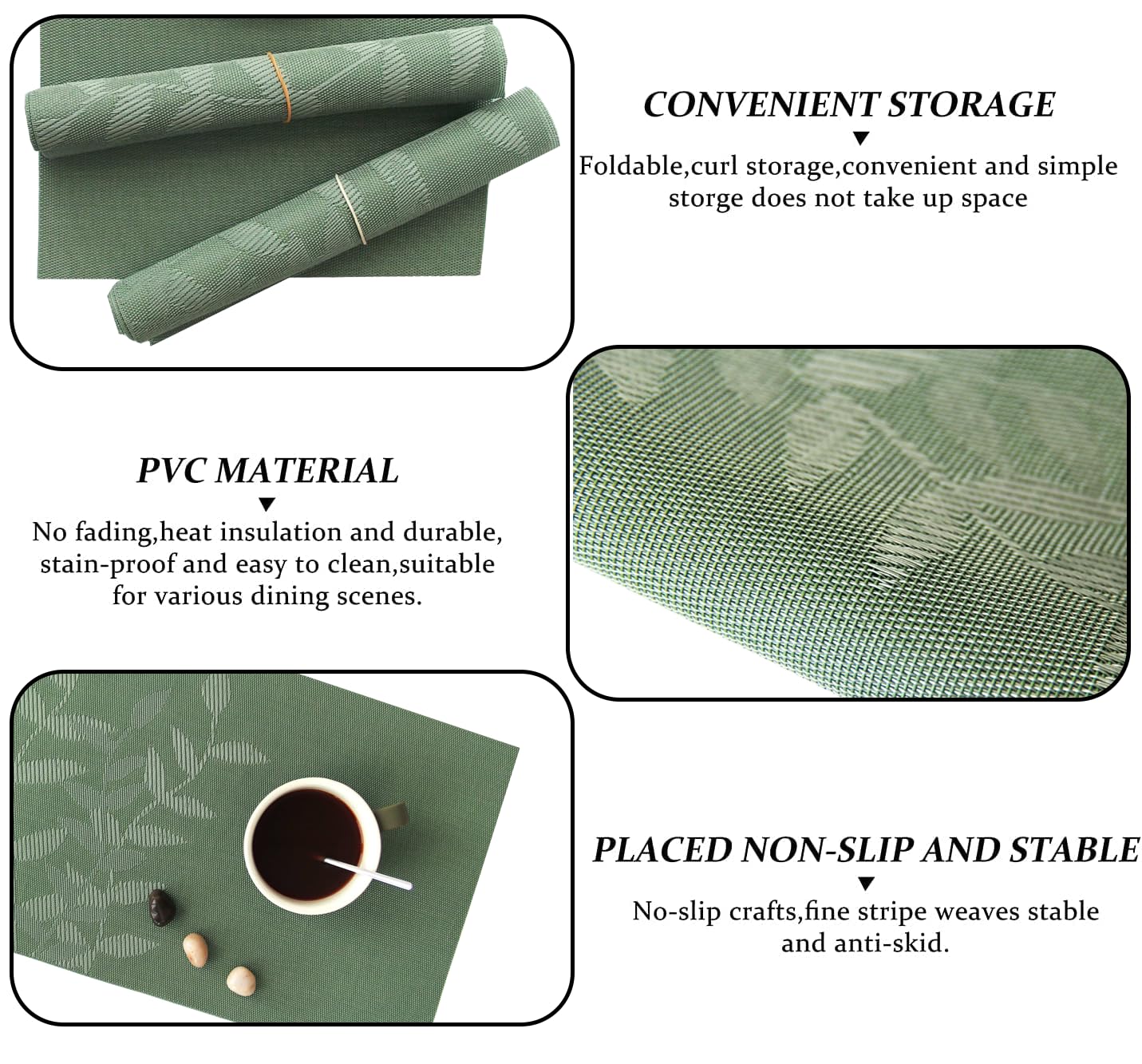 Dribble Urban Leaf PVC Placemats Set of 6 Heat-Resistant Washable Table Mats
