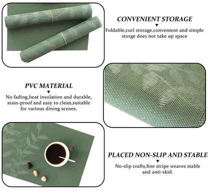 Dribble Urban Leaf PVC Placemats Set of 6 Heat-Resistant Washable Table Mats