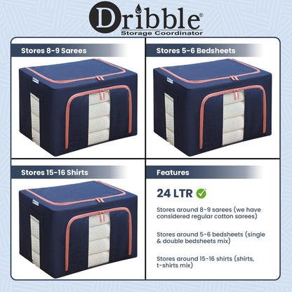 Dribble Foldable Steel Frame Clothes Storage Organizer Box 24L Blue