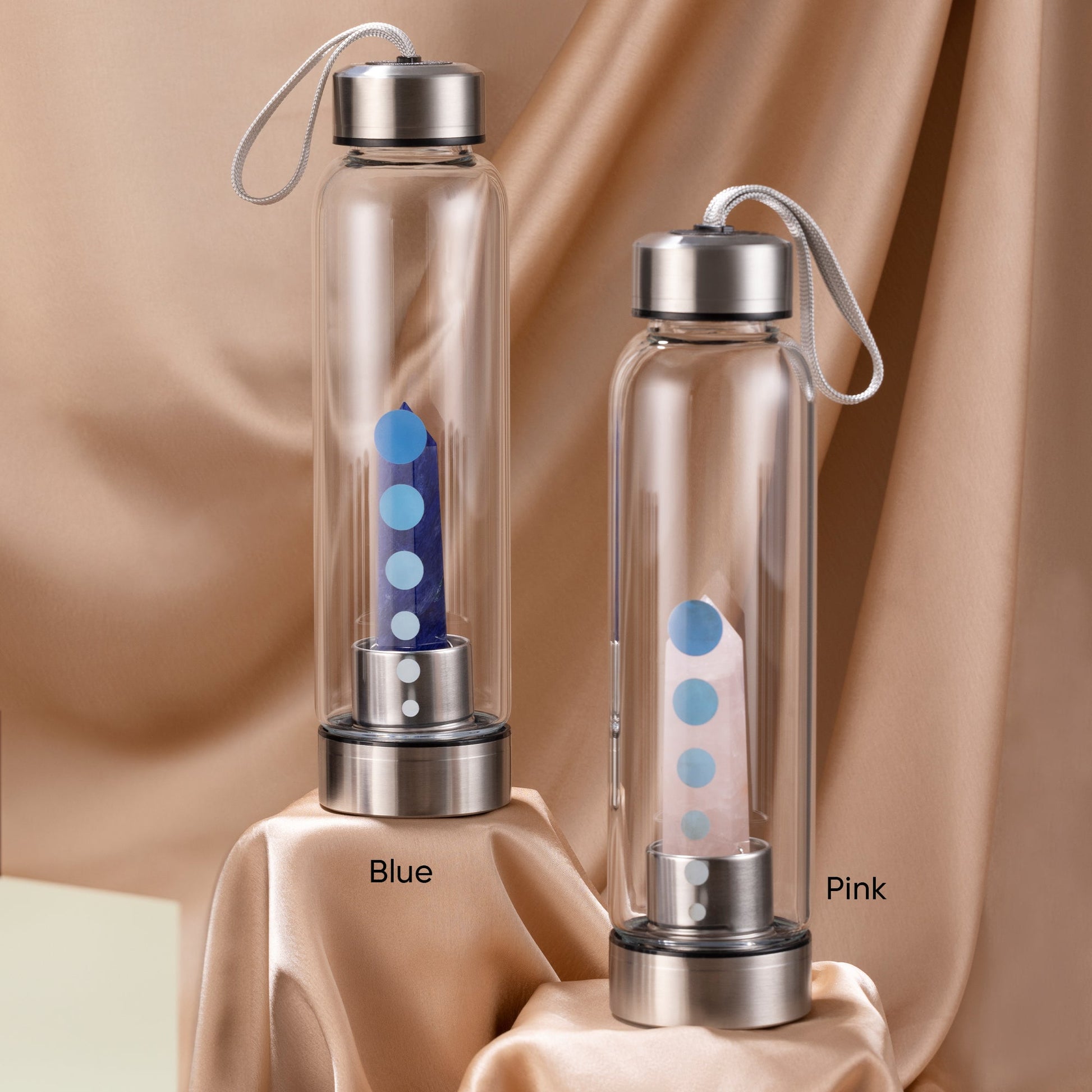 HydraMineral Crystal Energizer Water Bottle with Quartz Stones, Leak-Proof, BPA-Free