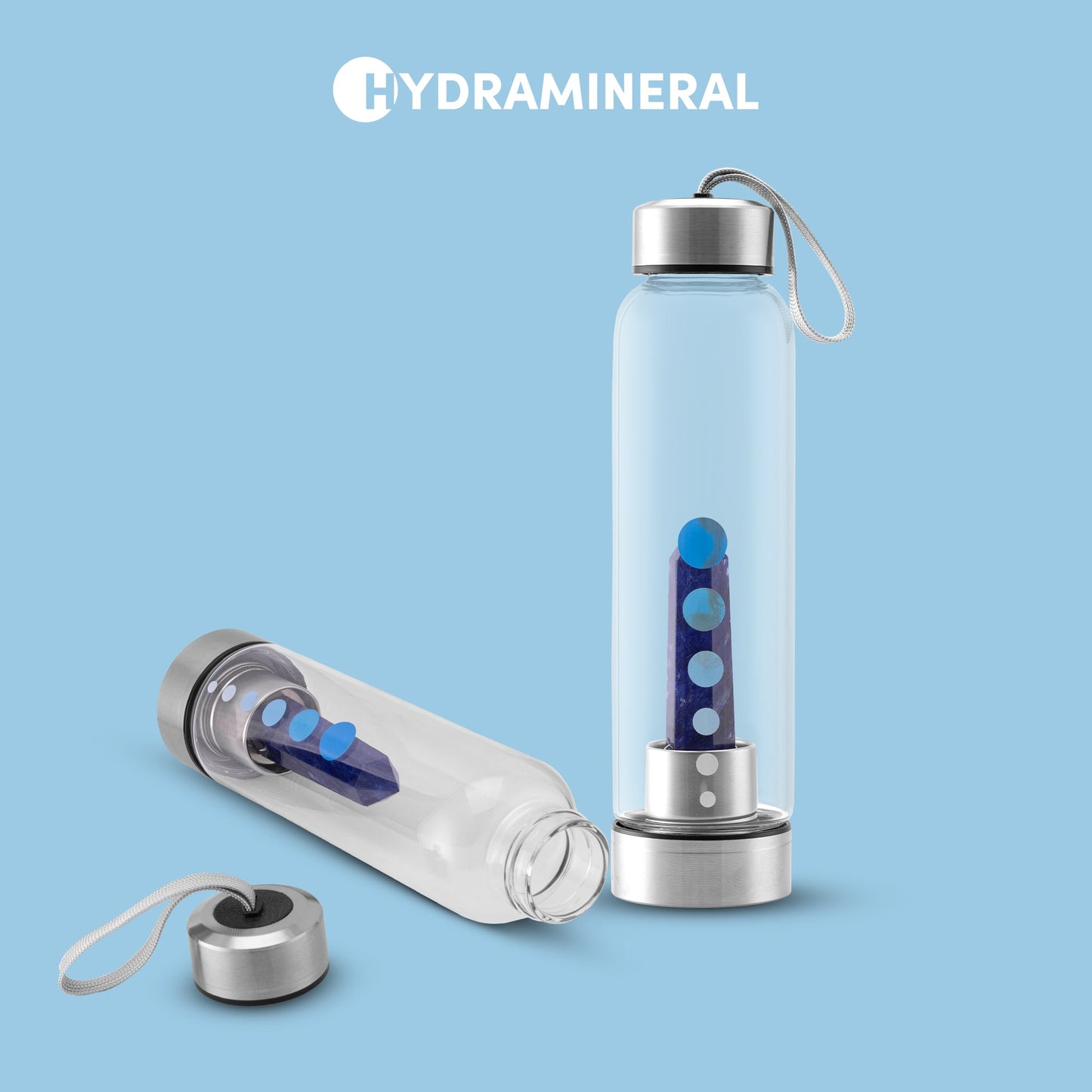 HydraMineral Crystal Energizer Water Bottle with Quartz Stones, Leak-Proof, BPA-Free